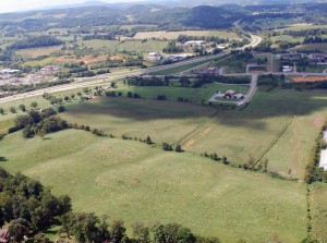 The Young Property (foreground) at the Boones Creek exit of I-26 is under option by the Washington County Economic Development Council.