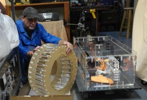 Christopher Hooper works on the audio portion of the Tesla coil that will become a new, permanent Hands On! exhibit in July.