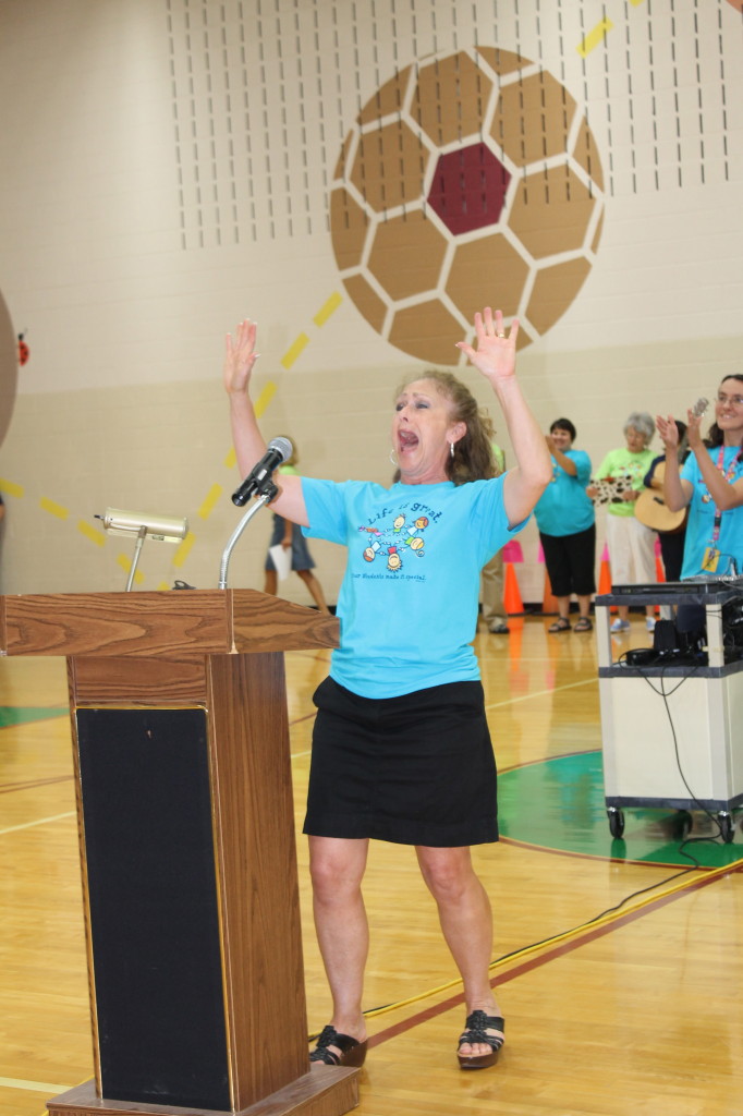 Dynamo Anne Littleford, South Side's principal, gets excited introducing her teachers and staff.
