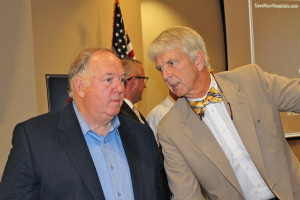 Kingsport Mayor Dennis Phillips and former BMA member Ken Maness before an Aug. 18 community forum concerning Wellmont.