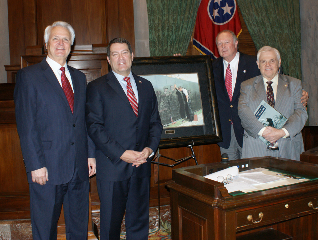 Senator Rusty Crowe, second from right, collected the most photos of any senator in the Wall of Faces effort. Lt. Gov. Ron Ramsey, second from left, was close behind, Sen. Mark Green, second from left, introduced the effort, and Sen. Ken Yager was third.