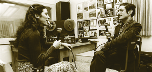 A studio interview in the early, low-tech WETS days. Photo courtesy East Tennessee State University archives.