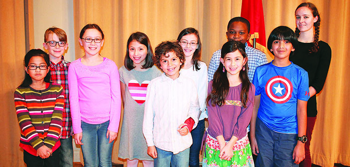 Ten local students made it to the final round of Johnson City’s annual Spelling Bee: (From L-R) Bianca Cielo, fourth grade, Cherokee Elementary; Buddy Hart, fourth grade, Fairmont Elementary; Leila Spradling, fourth grade, Lake Ridge Elementary; Avery Brack, fourth grade, Mountain View Elementary; Darrius Young, third grade, North Side Elementary; Emily Mattison, fourth grade, Towne Acres; Maddie Berry, fourth grade, South Side Elementary; Abraham Ouattara, fourth grade, Woodland Elementary; Kyler Sood, sixth grade, Indian Trail; and Laura Dugan, eighth grade, Liberty Bell. Photos by Sarah Colson