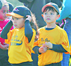 Teeball teammates wait expectantly for their Hot Rods team to be announced at National League ceremonies. Photo by Jeff Keeling