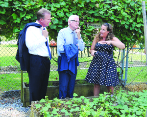 Science Hill ALC teacher Sheri Cooper, right, discusses the ALC’s garden with East Tennessee Foundation CEO Mike McClamroch, left, and Washington County Community Foundation board member Dr. Randy Wykoff.