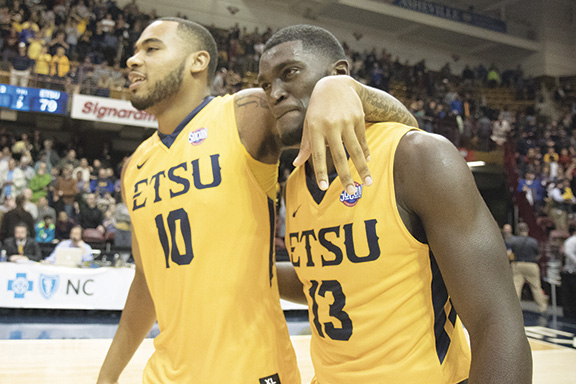 Senior Ike Banks and A.J. Merriweather were full of emotion after the Bucs victory. It is the first time the seniors will go to the NCAA Tournament.