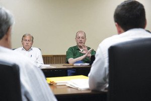 Joe Wise, right, shared his opinion with members of the industrial development board. The commission’s final decision will come in Thrusday. Photo by Collin Brooks.