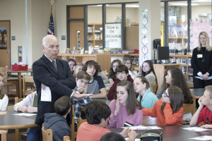 Johnson City Chamber of Commerce President and CEO Gary Mabrey spoke with the Liberty Bell students.
