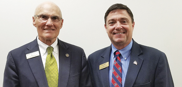 John Abe Teague and Bill Darden at the NETWORKS Sullivan Partnership meeting at which Teague announced his upcoming retirement. Photo by Scott Robertson.
