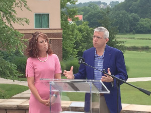 Niswonger Children's Hospital CEO Lisa Carter and Ballad Health CEO Alan Levine announce the Tennessee Big Shots benefiting Niswonger Children's Hospital during a press conference in Kingsport Monday morning. PHOTOS BY DAVE ONGIE