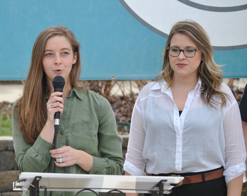 Kayla Carter (left), Outdoor Development Manager for the Northeast Tennessee Regional Tourism Economic Partnership, speaks during the press conference to announce the Meet the Mountains Festival as Jenna Moore of the Johnson City Convention & Visitor Bureau looks on.