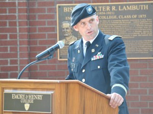 Lt. Col. Shawn Dodge, chair of military science at ETSU, discusses a partnership between ETSU and Emory & Henry that will allow E&H students to participate in ROTC courses. PHOTO BY DAVE ONGIE