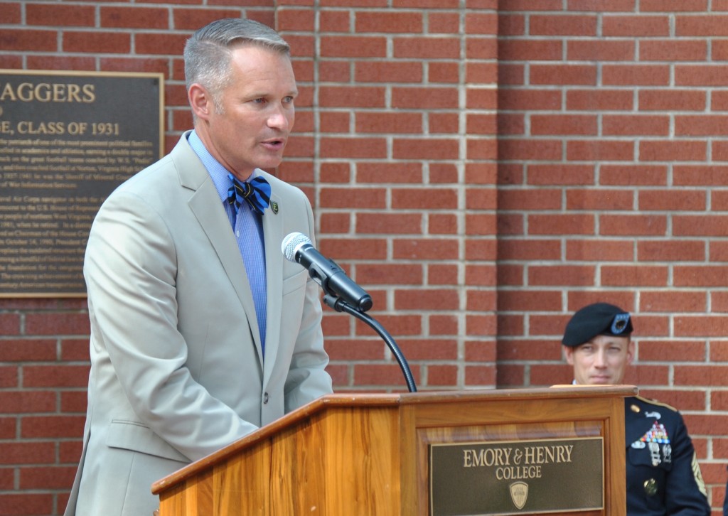 ETSU president Dr. Brian Noland talked about the importance of regionalism during his remarks at Emory & Henry. PHOTO BY DAVE ONGIE