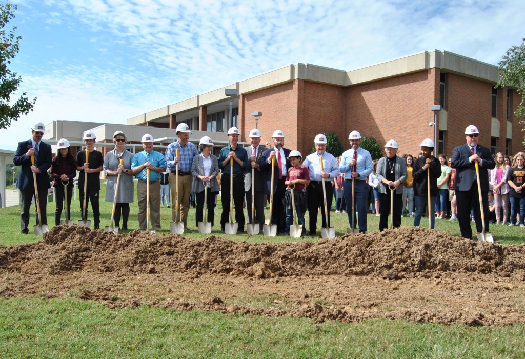 Members of the Johnson CIty Board of Commissioners, the Johnson CIty Board of Education joined students and administrators at Liberty Bell Middle School to break ground on a new gym and cafeteria on Monday afternoon. PHOTOS BY DAVE ONGIE