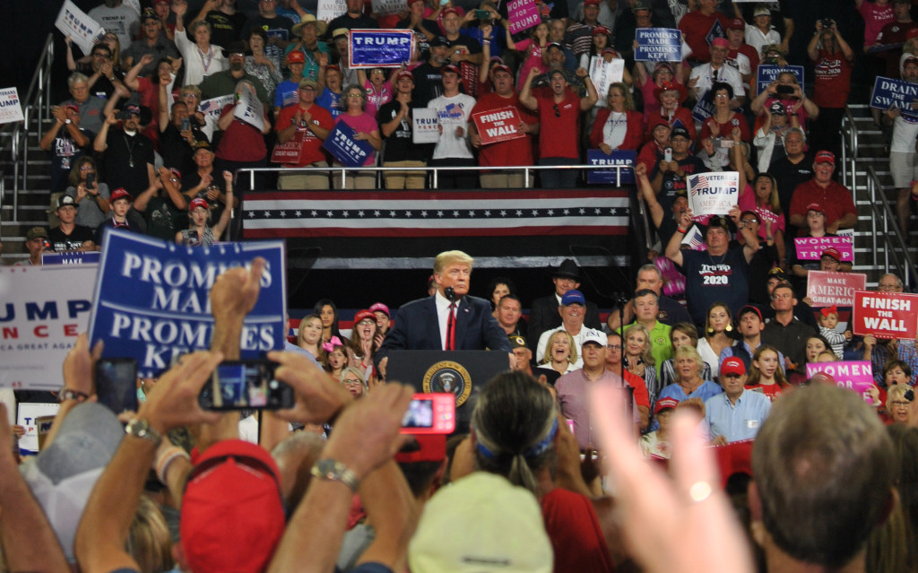 More than 90,000 requests for tickets were made for President Trump’s Johnson City appearance. A reported 20,000 watched on screens in the Freedom Hall parking lot. Photo by Scott Robertson