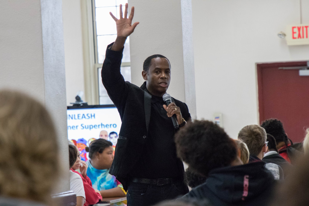 Dr. Adolph Brown recently talked to students at the Topper Academy about overcoming adversity. Brown is an education consultant and has also written several books, including the bestseller Two Backpacks. PHOTO BY COLLIN BROOKS