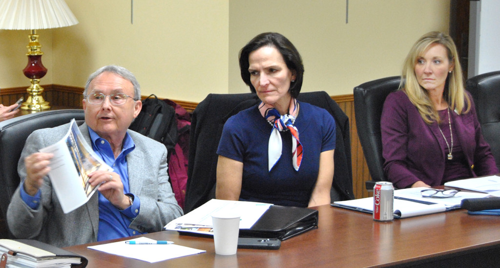 Members of the Johnson City Sesquicentennial Commission’s fundraising committee held a joint work session with the Johnson City Commission and city staff last Thursday at City Hall. From left, Don Raines, Heidi Dulebohn and Donna Noland were among those on the committee that updated the commission on their efforts to raise funds for a legacy project that will coincide with the city’s 150th anniversary. PHOTO BY DAVE ONGIE