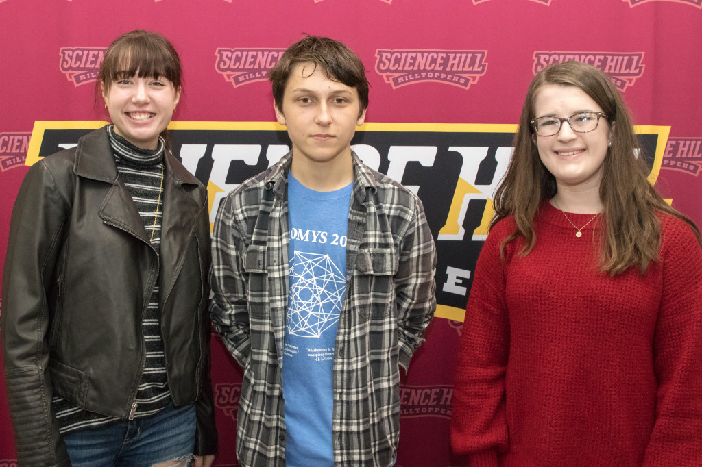 From left to right, Science Hill juniors Greta Higginbotham, Franklin Dyer and Helen Hoye all recorded perfect scores on the ACT test. All told, 92 Science Hill students scored 30 or above on the standardized test, which is used for college admissions. PHOTO BY COLLIN BROOKS